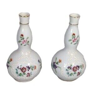 Vintage Wales China Bud Vases Pair Made in Japan Floral Gourd Shape Porcelain 5"